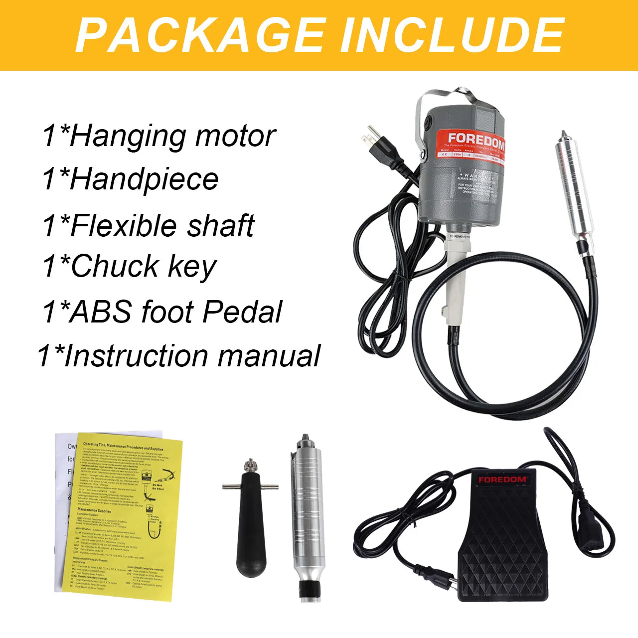 Foredom CC-30 Flex Shaft Motor Kit Hanging Rotary Tool with Handpiece Foot Pedal for Jewelry Polishing Engraving