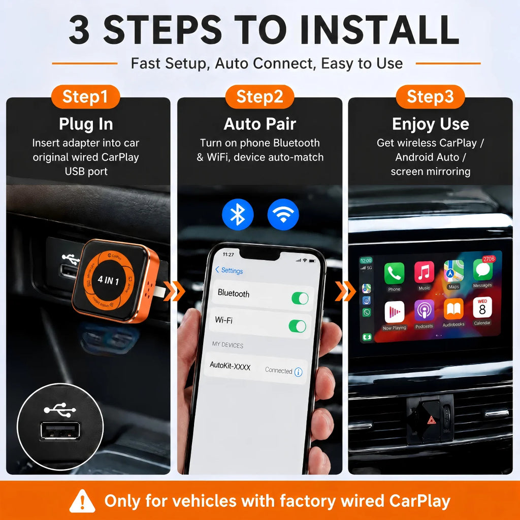 Wireless CarPlay Adapter for Apple IPhone＆Android Small Size Wireless CarPlay Plug and Play Fast and Stable Connection Wireless