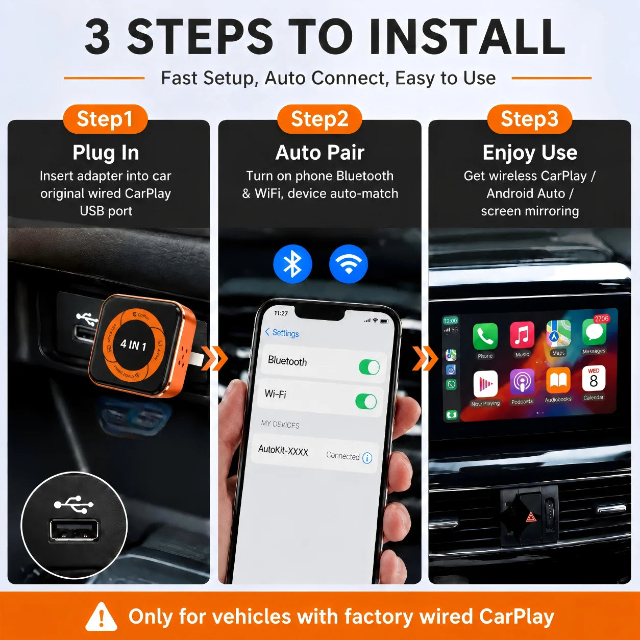 Wireless CarPlay Adapter for Apple IPhone＆Android Small Size Wireless CarPlay Plug and Play Fast and Stable Connection Wireless