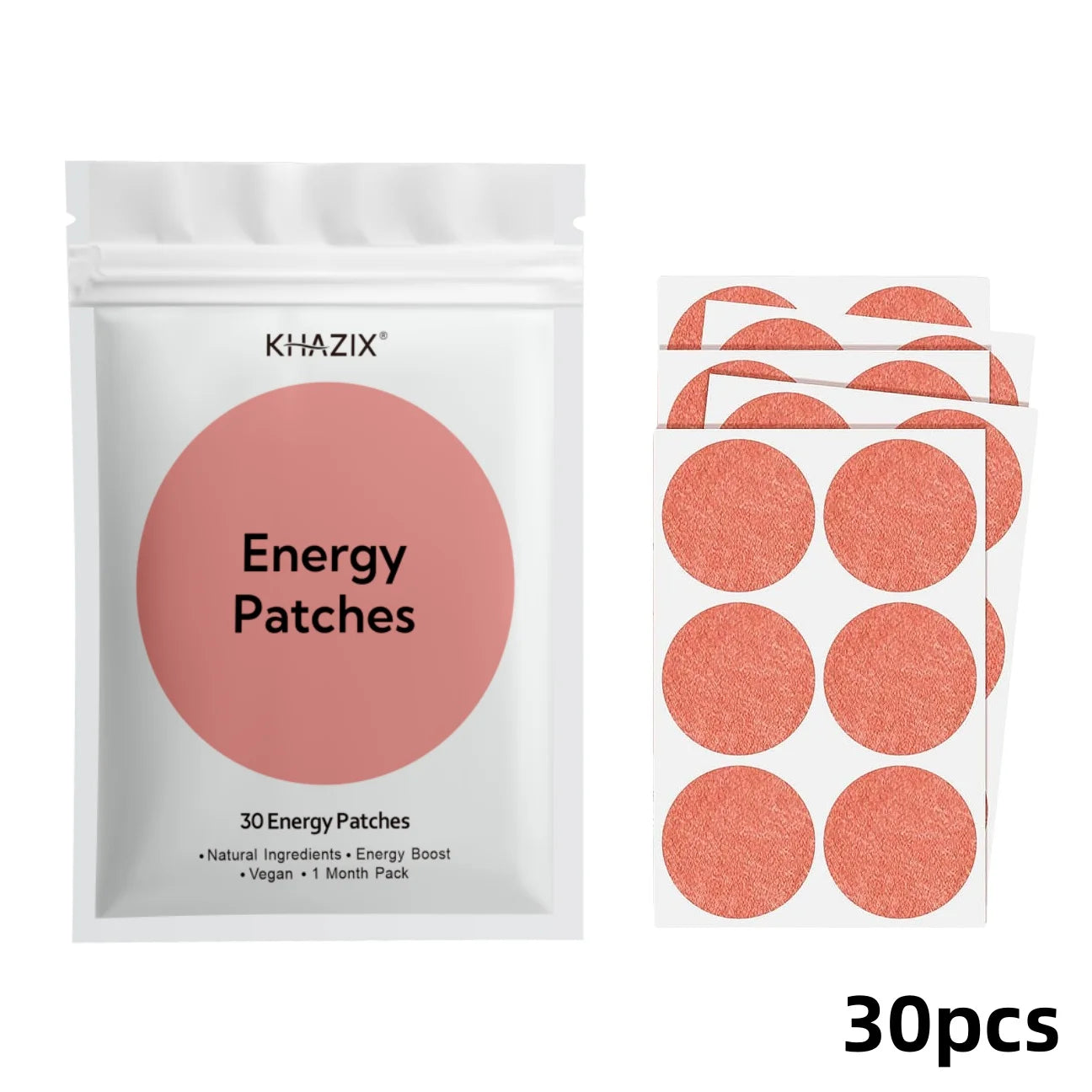 30Pcs Energy Patches Natural Ingredients Vegan Friendly Daily Energy Boost Patch Portable Body Stickers for Work Travel Sports