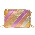 Luxury Funky Metallic Color Stripes PU Leather Handbag Women's Square Clutch Metal Chain Cross body Purse Fashion Y2K Party Prom