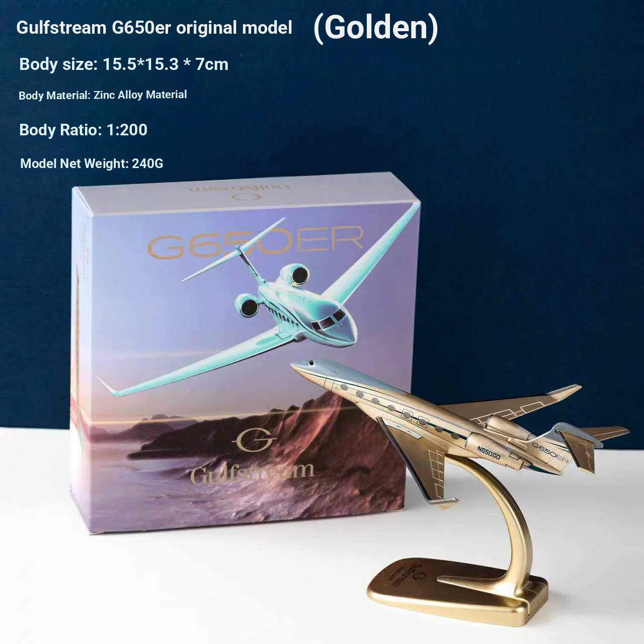 G650ER 1/200 Scale Private Business Jet Model Gulfstream Collectible Display Piece Gift Set for Model Enthusiasts