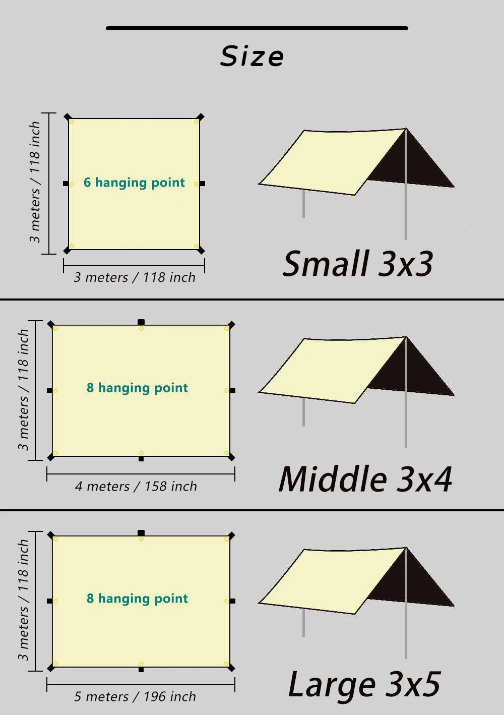 Black Coating Tarp Block 99% UV Ourdoor Camping Waterproof Sun Shelter 3x3 3x4 3x5 Black Coated Beach Sunshade Canopy
