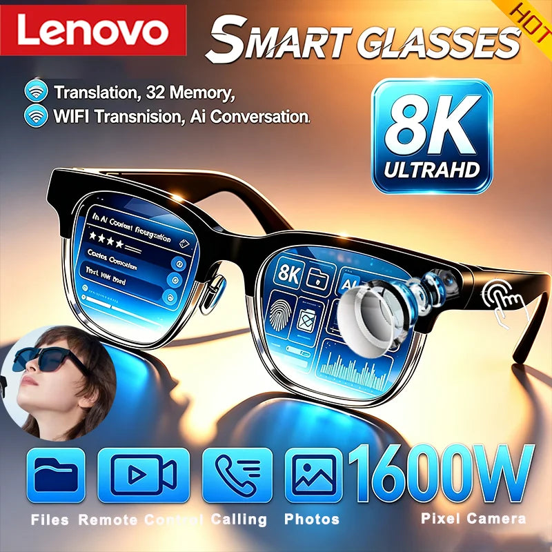 Lenovo electronic AI Smart Glasses Wireless Bluetooth Remote Control 8KHD Photo Call Music gafas inteligentes Gift for Men Women