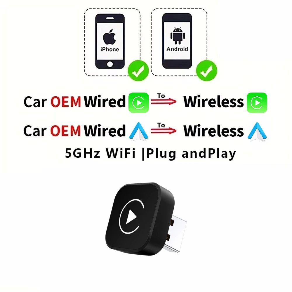 2in1 Wireless CarPlay Dongle Wireless Android Auto Adapter AI Smart Box Car Intelligent Systems For Car With Wired CarPlay