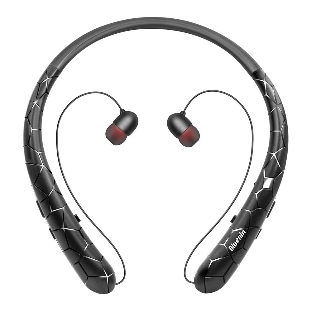 Neckband Headset Noise Canceling Workout Headphones Bluetooth-Compatible5.0 Retractable Earbuds with Mic for iPhone/Samsung/LG