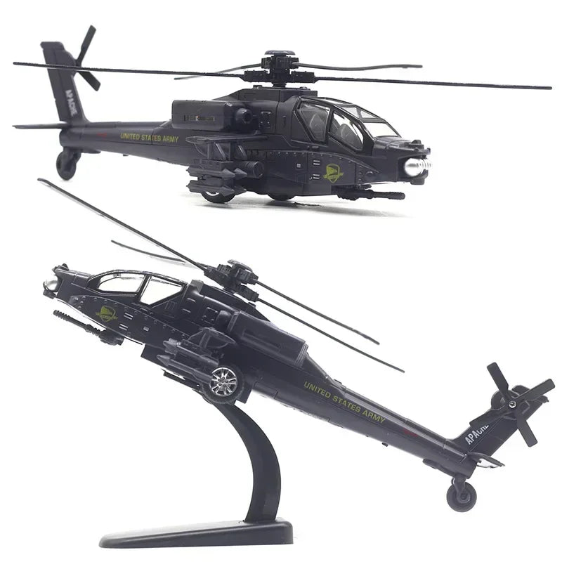 AH-64D Apache Armed Helicopter Alloy Diecast Airplane Model Toy Simulation Sound Light Airplane Advanced Model Collectibles
