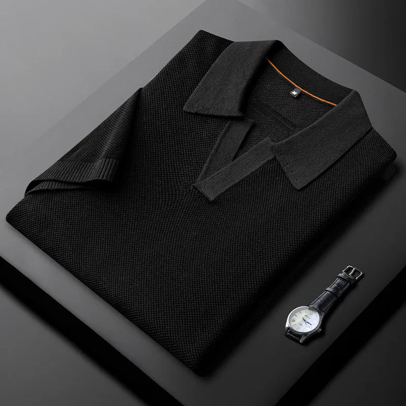 Minglu Lyocell Linen Summer Knitted Men's Sets Luxury Short Sleeve V Collar Male Polo Shirts Sport Casual Man Sweatsuits