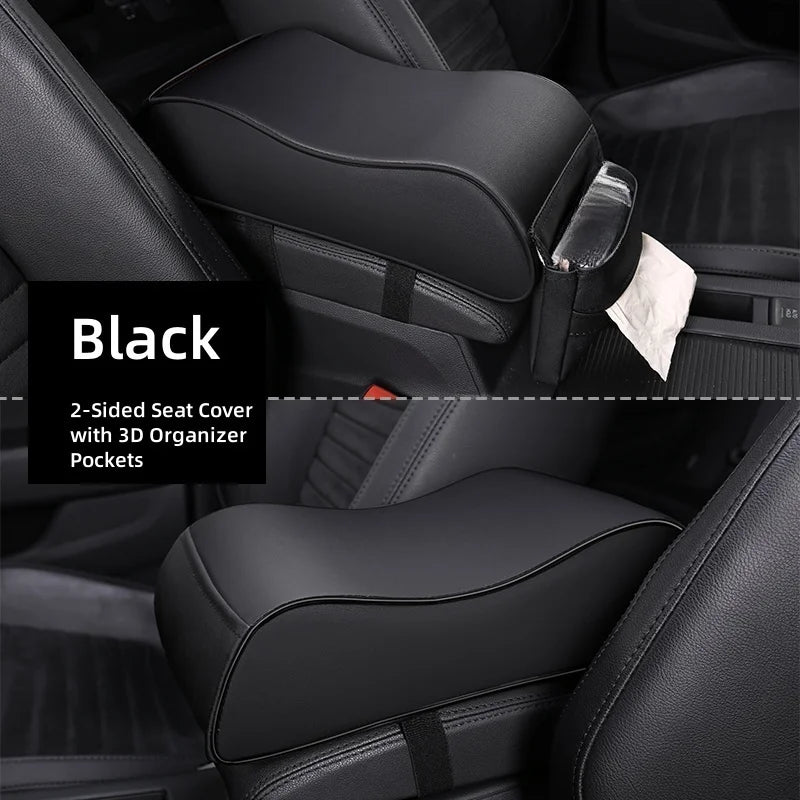 PU Leather Car Center Console Armrest Pad Ergonomic Curve Shape Tissue Pocket Storage Car Interior Gifts