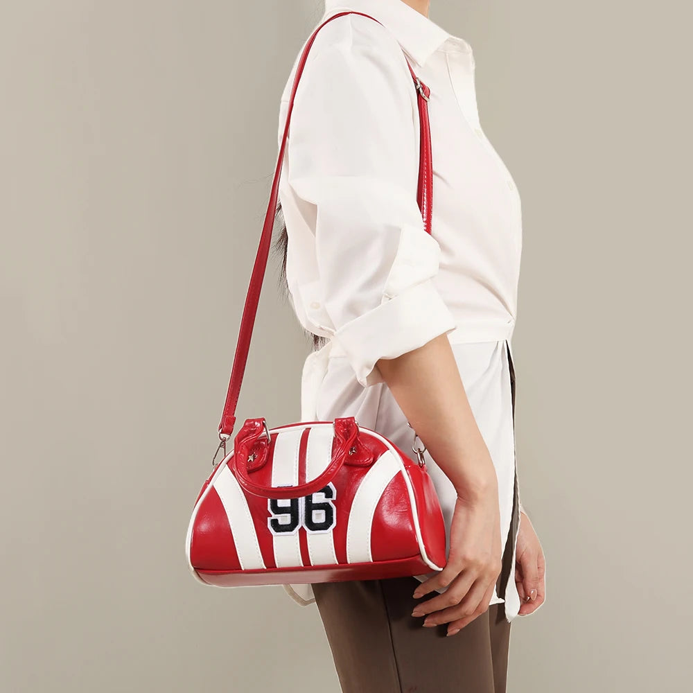 Sports style women's shoulder messenger bag contrast color campus style design sports bag bowling bag handbag