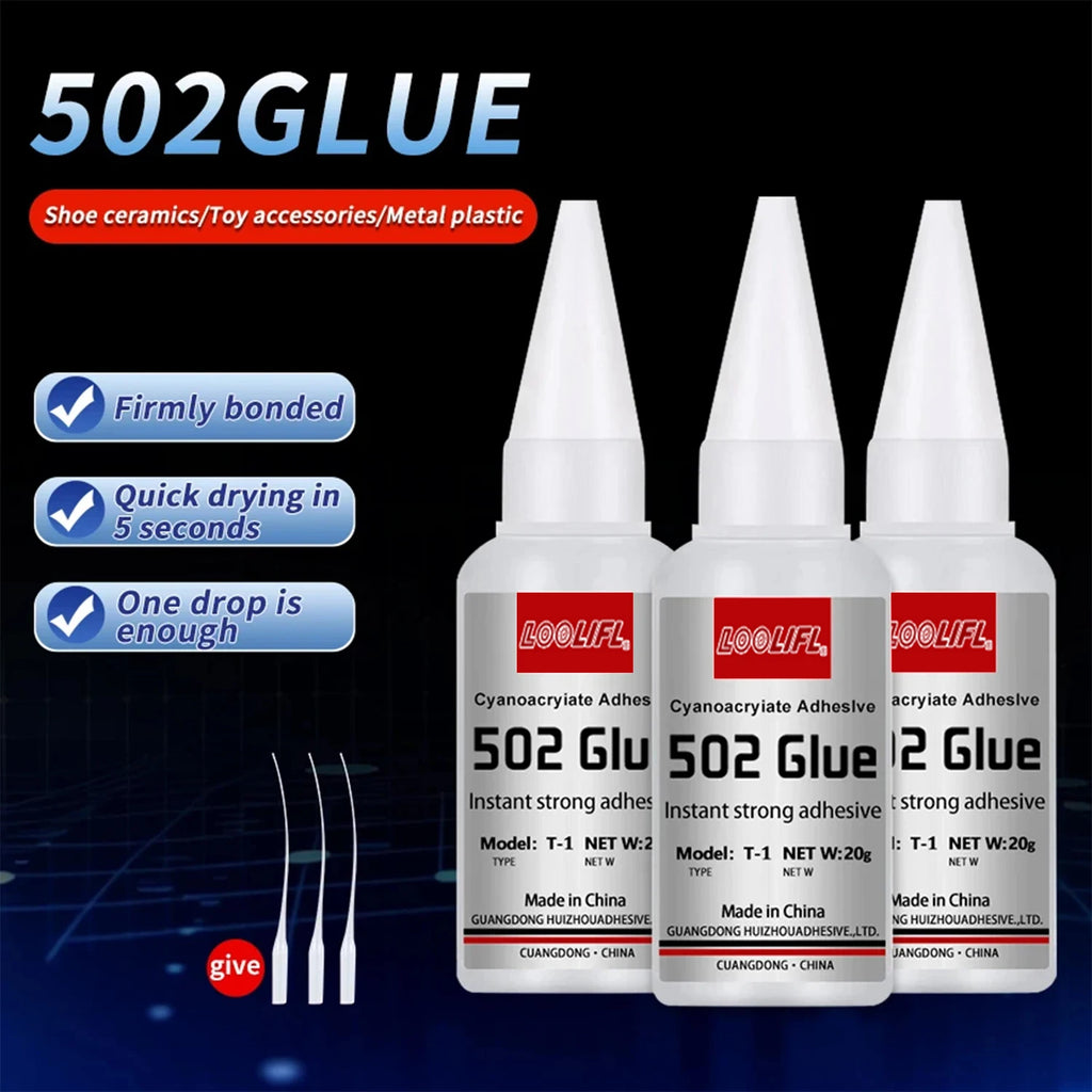 LOOLIFL-1-5pcs 502 Super Glue Instant Quick-drying Cyanoacrylate Adhesive Leather Rubber Wood Metal Strong Bond Liquid Glue Tool