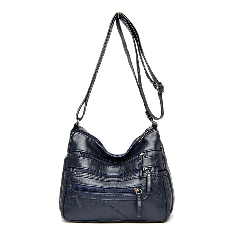 Washed Soft Leather Crossbody Bag for Women Double Layer Large Capacity Shoulder Box Bag Elegant Everyday Purse