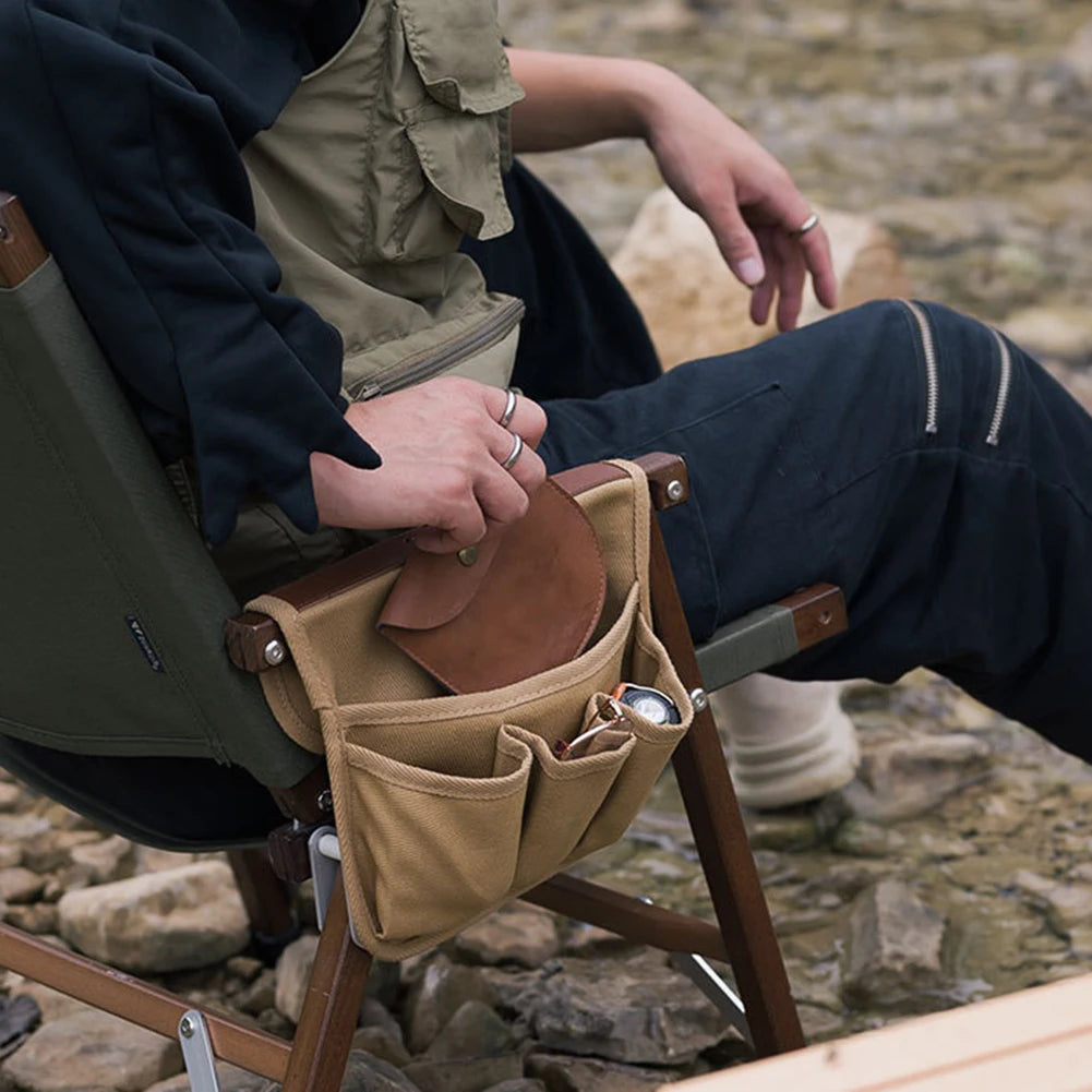 Camping Chair Armrest Storage Bag Multifunctional Chair Armrest Organizer Canvas Couch Arm Organizer Portable for Outdoor Travel