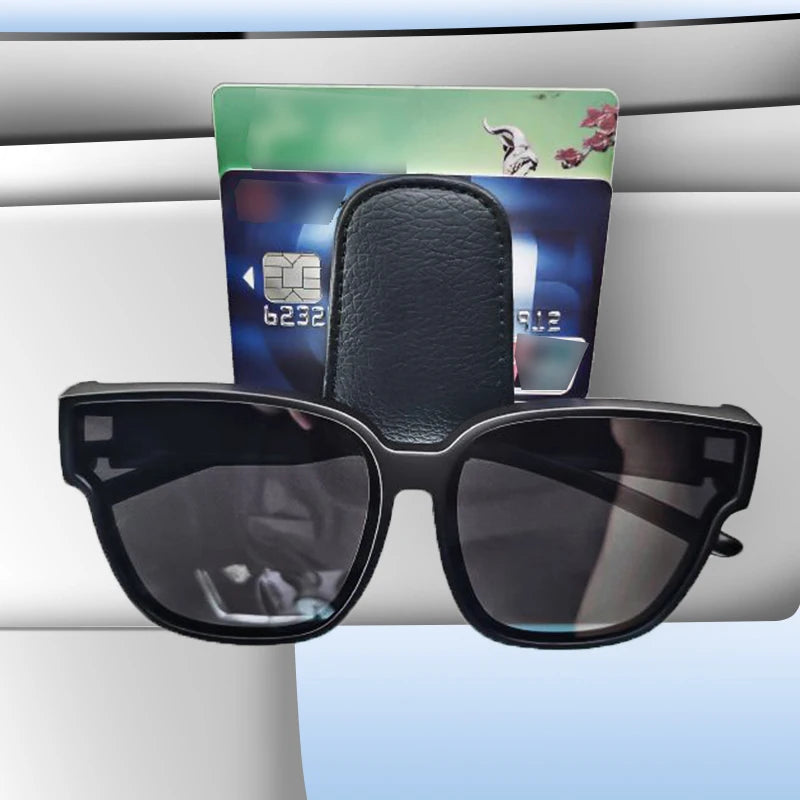JFBONIN Leather Magnetic Sunglasses Holder Car Sunshade Accessory with Ticket Clip Functional Sunshades Car Accessory