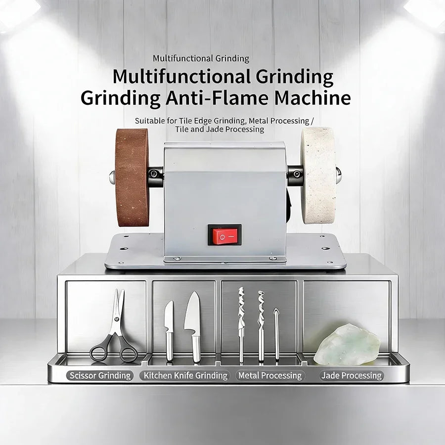 Mini Electric Bench Grinder Sharpener, Stainless Steel Body, Coarse & Fine Wheel, Multi-Function Tool Grinding Machine