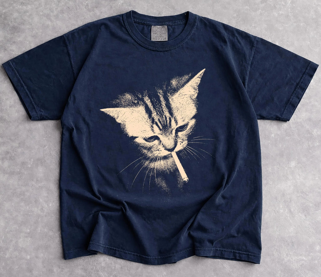 2026 Plus Size Summer Women's Vintage Smoking Cat T-shirt Cotton Breathable Stylish Versatile Street Style Oversized