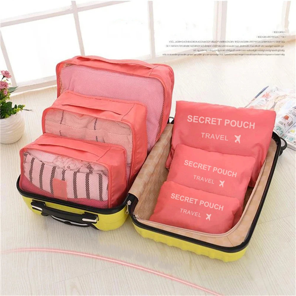 6pcs/Set Travel Storage Bag Portable Large Capacity Luggage Clothes Sorting Organizer Set Dry And Wet Separate Storage Bag