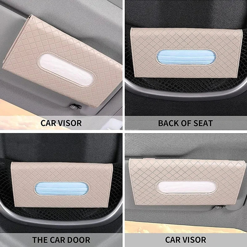 New Car Tissue Box Soft Leather Auto Car Truck Sun Visor Hanging Holder Car Tissue Boxes Auto Interior Storage Accessories