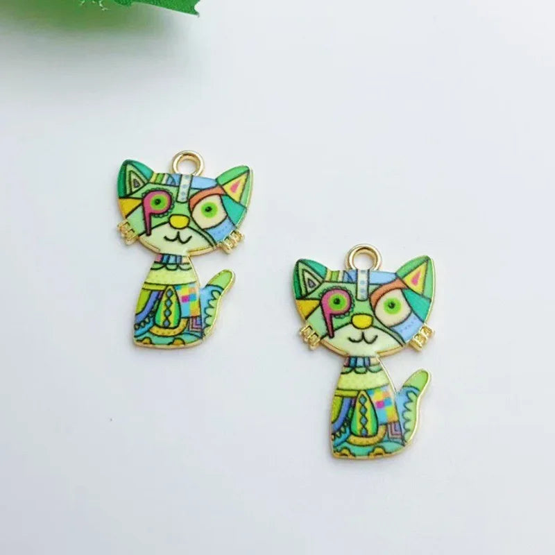 13pcs alloy oil dripping mechanical cat pendant, DIY jewelry making earrings, keychains, accessories