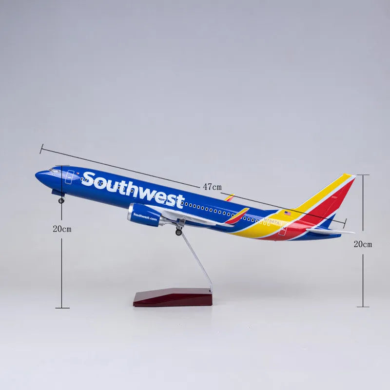 1:85 Scale Diecast Model American Southwest Airlines Boeing 737 Resin Airplane Airbus With Light Wheels Toy Collection Display