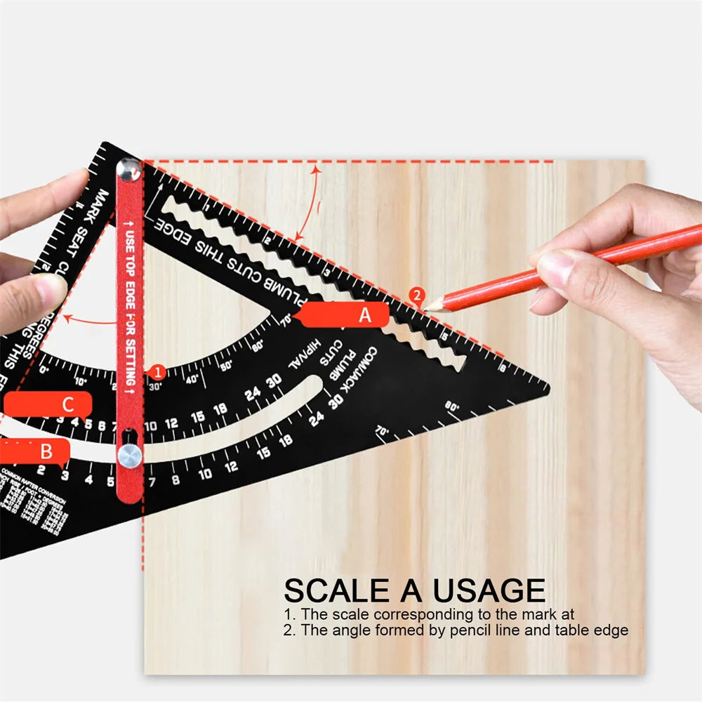 7 Inch Carpentry Triangle Ruler Adjustable Multi Function Carpenter Layout Square Woodworking Tools Square Measuring Ruler