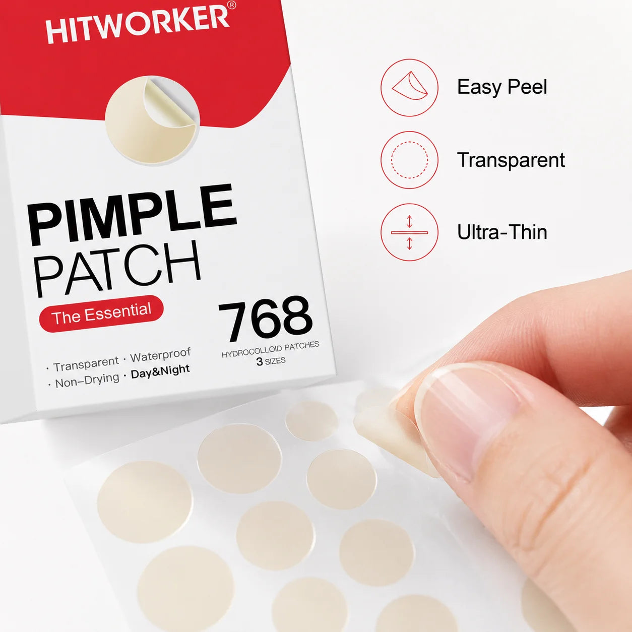 768PCS Pimple Cover Patches, Clear-Look Hydrocolloid Beauty Patches For Day And Night Use, Easy Peel Spot Cover