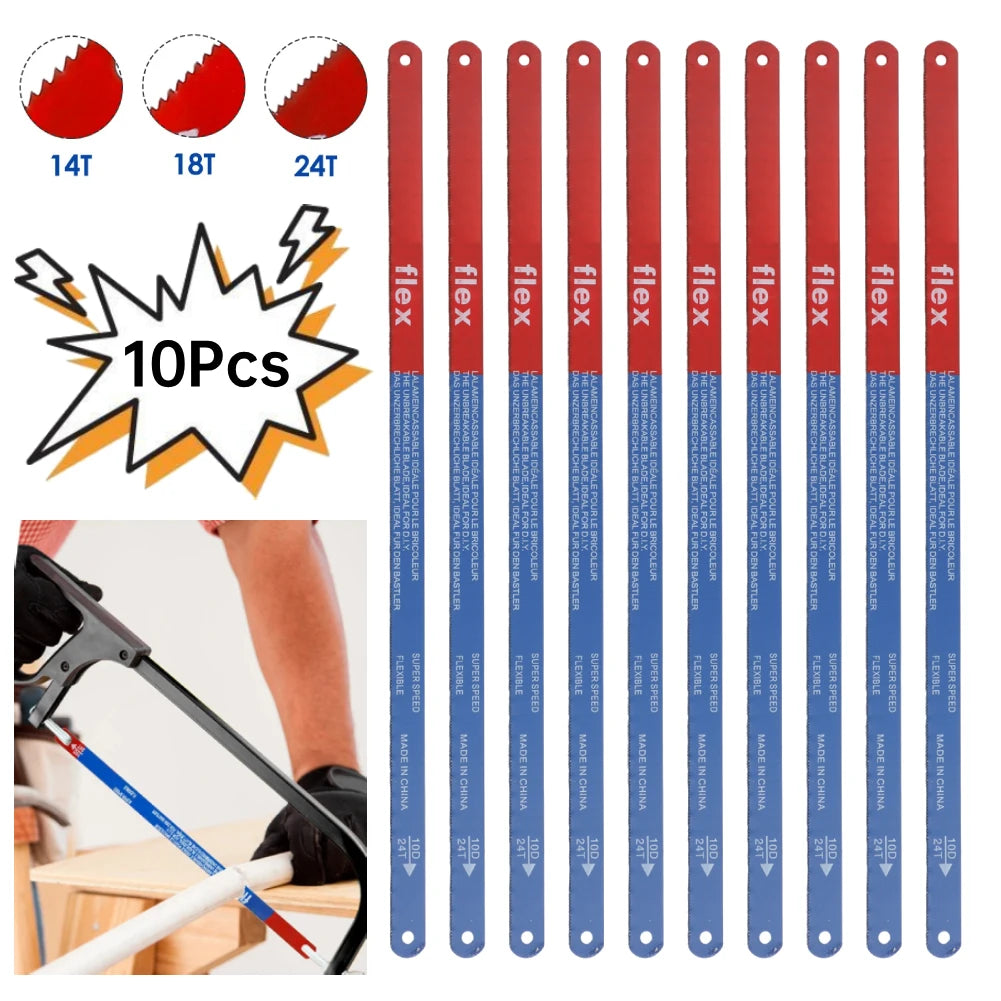 10PCS Hacksaw Blade 300mm Hand Saw Blades 14T/18T/24T Bi-Metal For Meat Wood Cut Flexible Steel Folding Saw Blades Cutting Tools