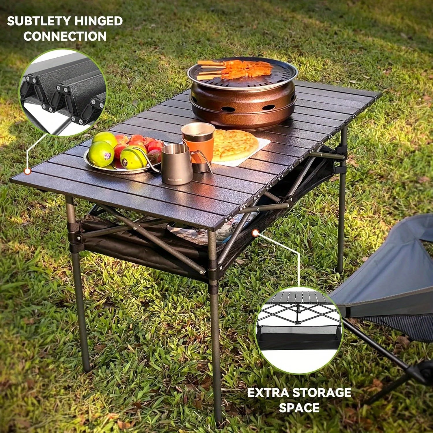 Folding Camping Table, Collapsible w/ Carry Bag, Sturdy Legs & Large Flat Surface for Picnic BBQ Beach Hiking, Compact Durable