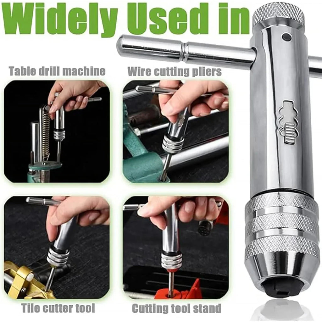 Ratchet T Handle Tap Wrench Machine Screw Thread Milling T-shape Taps Both Way Hand Tap Set Adjustable Manual Tapping for Home U