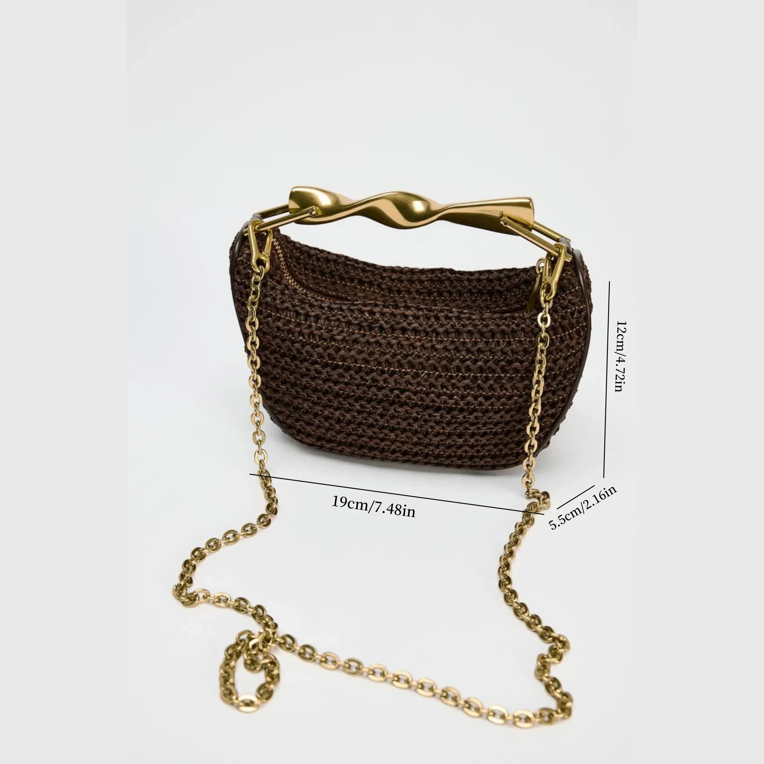 Women's Woven Straw Bucket Bag, Summer Half-Moon Beach Straw Shoulder Bag, Casual Tote Crossbody Purse