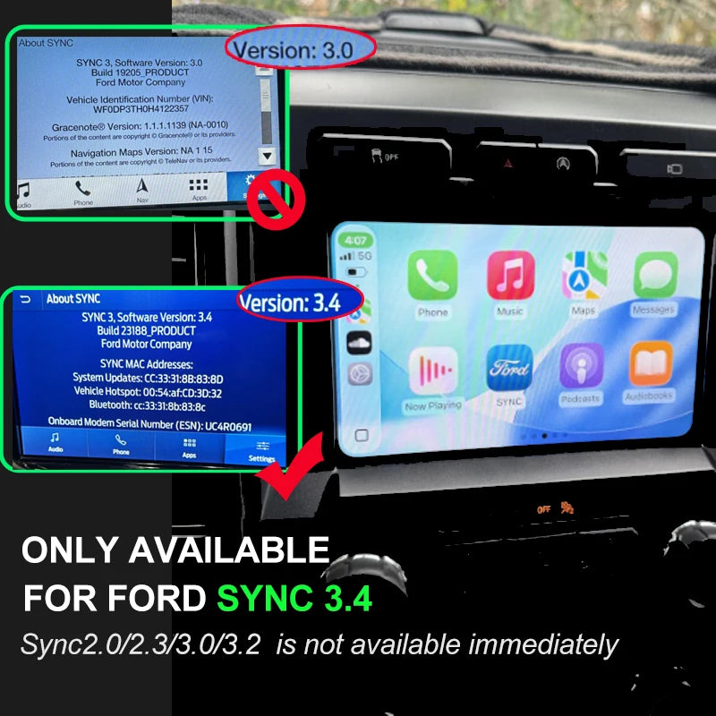 Wireless CarPlay Android Auto For Ford&Lincoln Raptor F150 Mustang Focus Kuga Mondeo Ranger Bronco USB HUB SYNC3.4 HC3Z-19A387