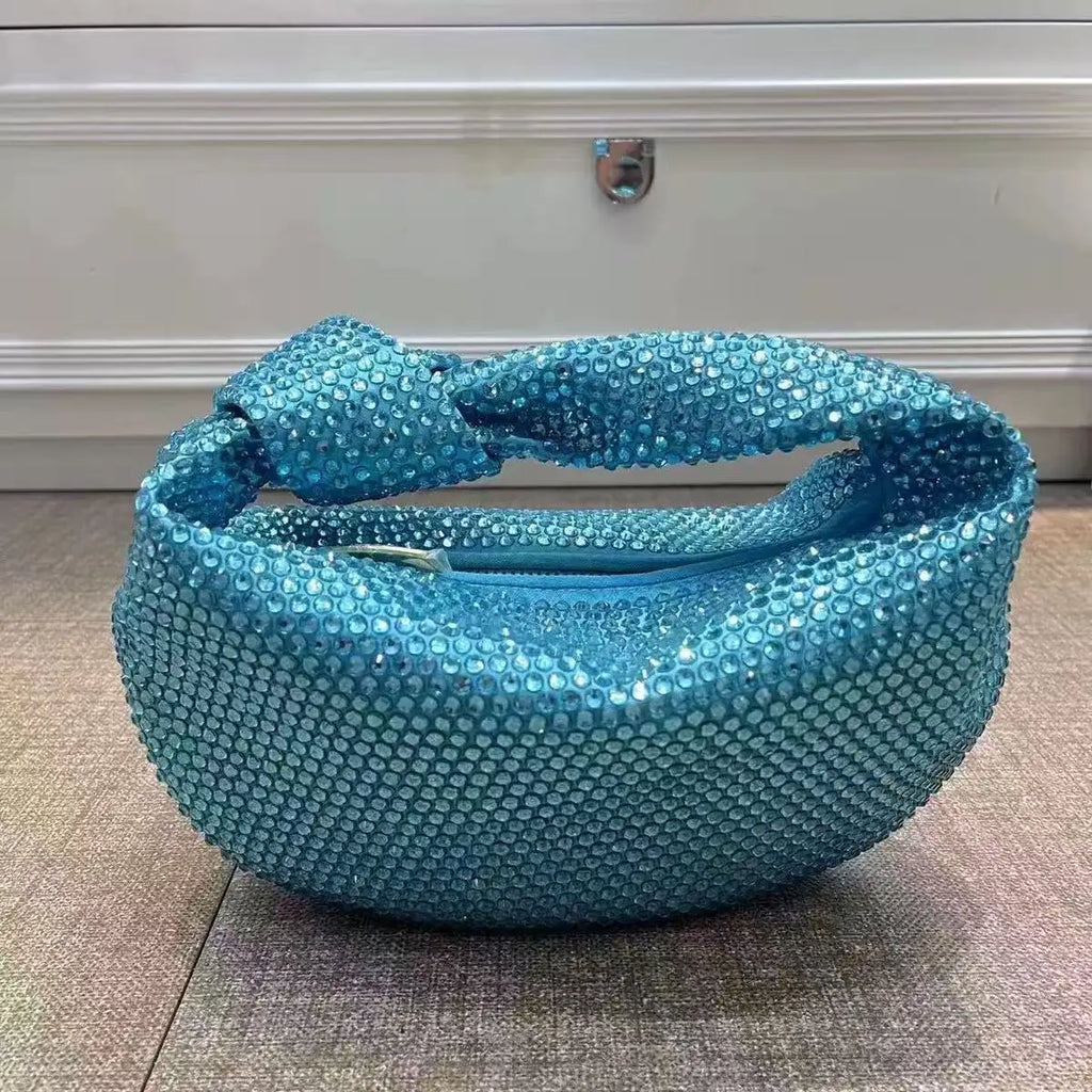 Luxury Designer Knotted Crsytal Rhinestone Diamond Cloud Bag Women's Handbag Bling Shiny Evening Bag Dinner Party Clutch Purse