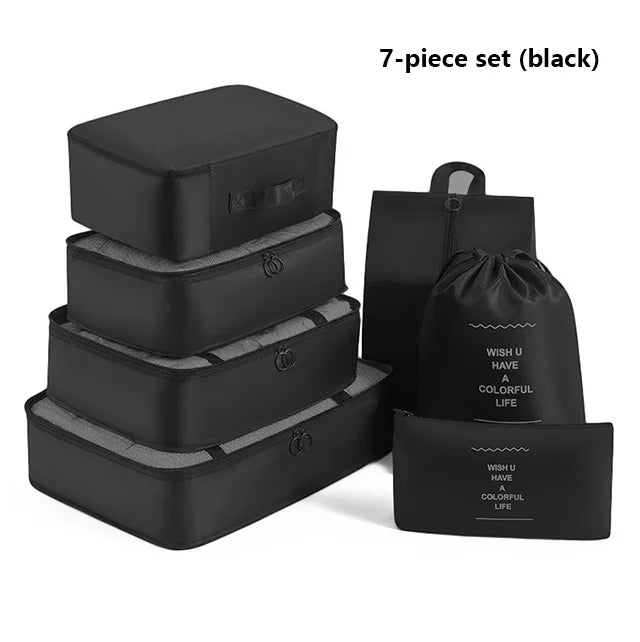 9Pcs Travel Packing Cubes Set Waterproof Luggage Organizer with Drawstring Pouches for Clothes Shoes Cosmetics Underwear - Suitc