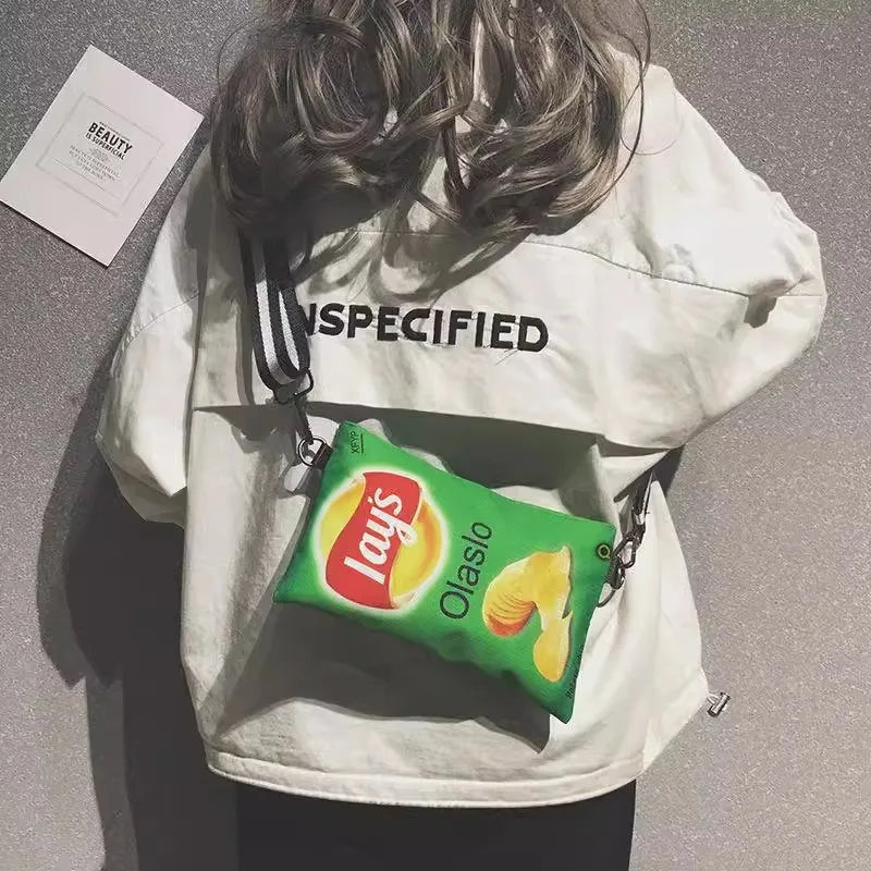 Potato Chip Snack Pattern Crossbody Bag, Women's Version Small Single Shoulder Bag, Funny Envelope Bag for Women Girls Phone Bag