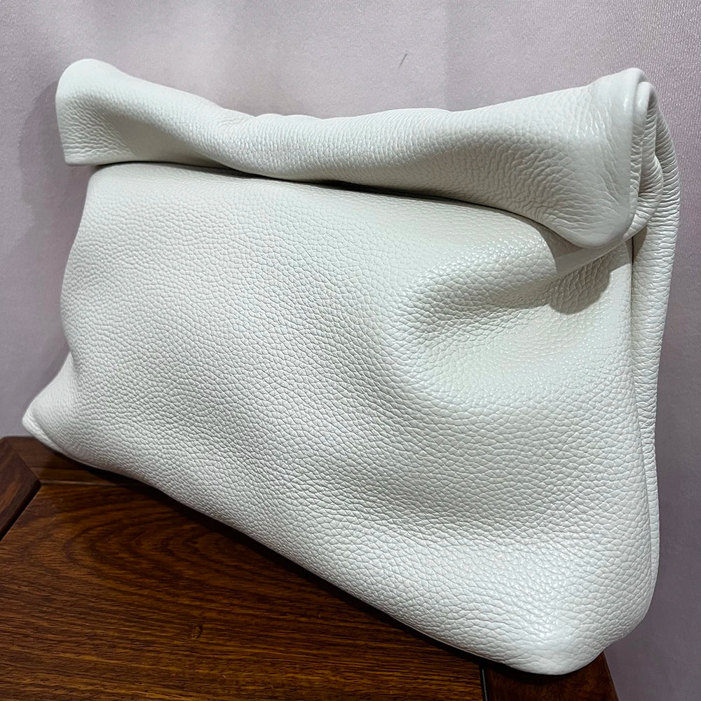 100% Genuine Leather Cowhide Handbag High Quality Leather Women's Foldable Designer Handbag Simple Magnet Handle Bags