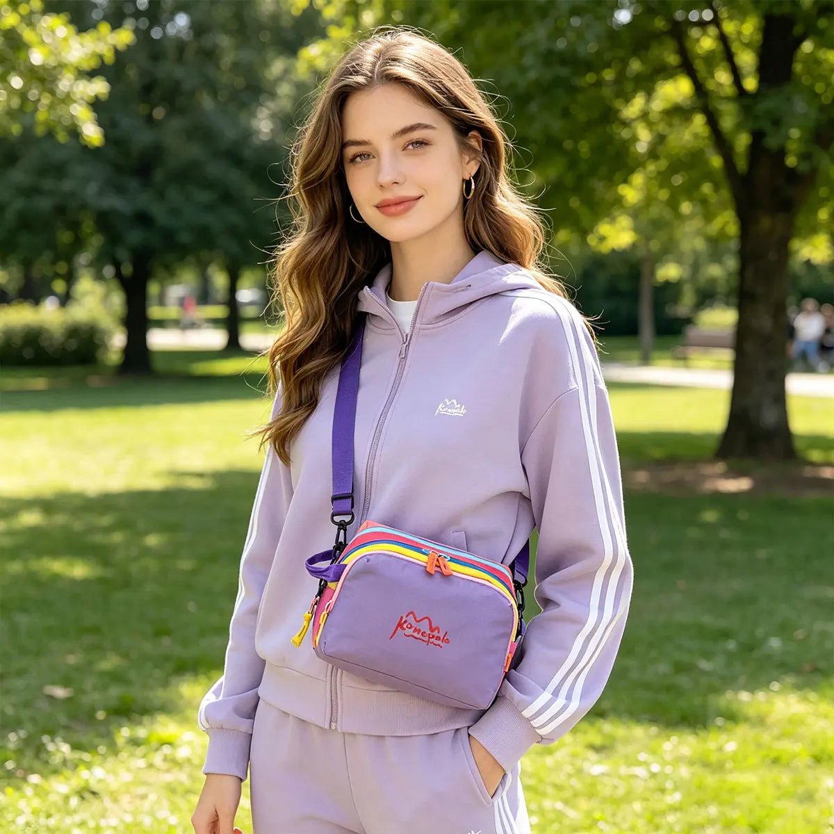 Simple Stylish Dopamine Rainbow Colored Makeup Bag Large Capacity Storage Bag Outdoor Convenient Hand-held Travel Crossbody Bag
