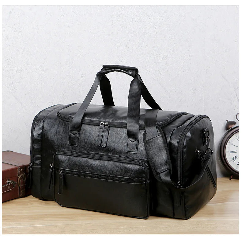 Large Men's Travel Tote Soft Leather Business Trip Holiday Handbag PU Shoulder Black Brown Bag Man Carry ON Luggage Pack Bags