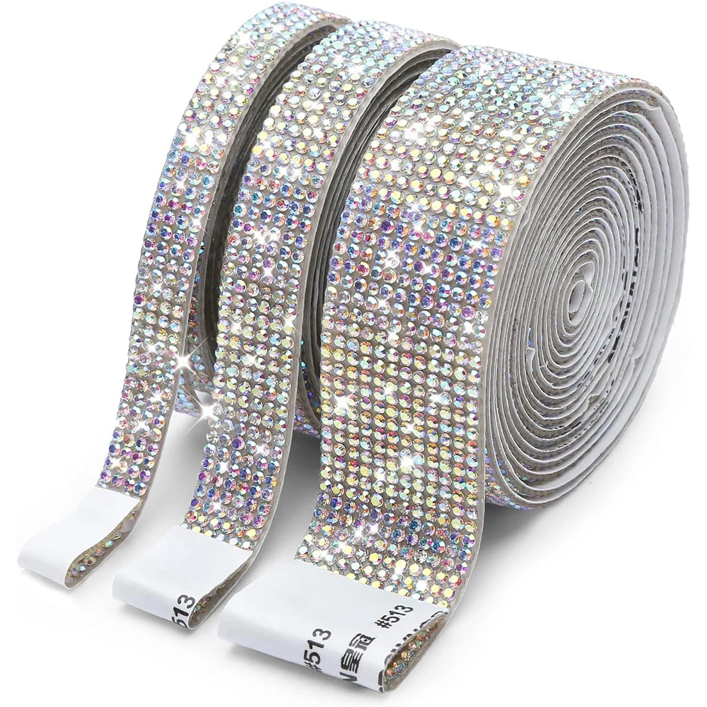 1/5/10Yards Self Adhesive Rhinestone Ribbon Bling Crystal Diamond Ribbon Roll Wrap Glittering Rhinestones Sticker for Decoration