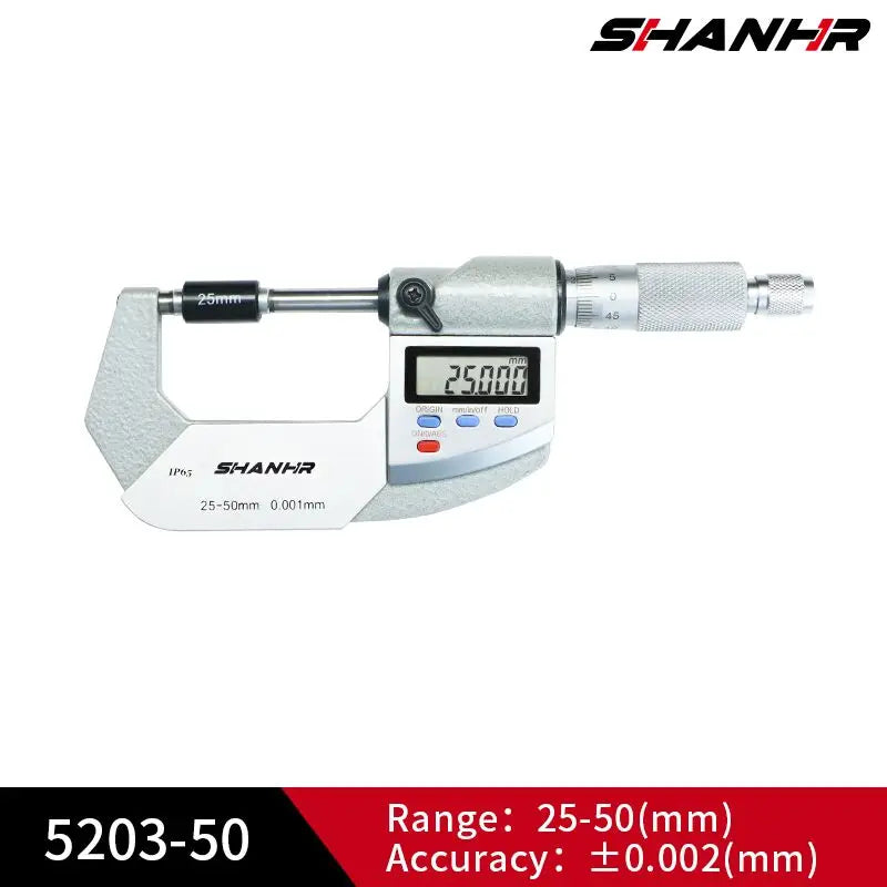 SHANHR 0-25mm Digital Micrometer Metric Inch Conversion ABS Function Large LCD Display Precision Micrometer Measuring Tool