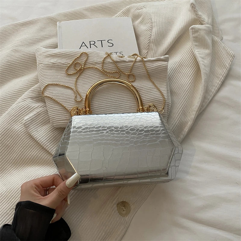 Women's Handbag Bags for Women 2026 Fashion Clutches Gold  Geometric Mini Box Party Evening Purse Crossbody Shoulder Bag