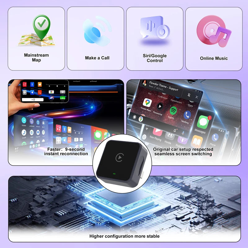 Lenovo Mini Carplay AI Box Wired to Wireless CarPlay/Android Auto 2in1 Box 5GHz WiFi5 for 99% Original Wired CarPlay/Auto Car