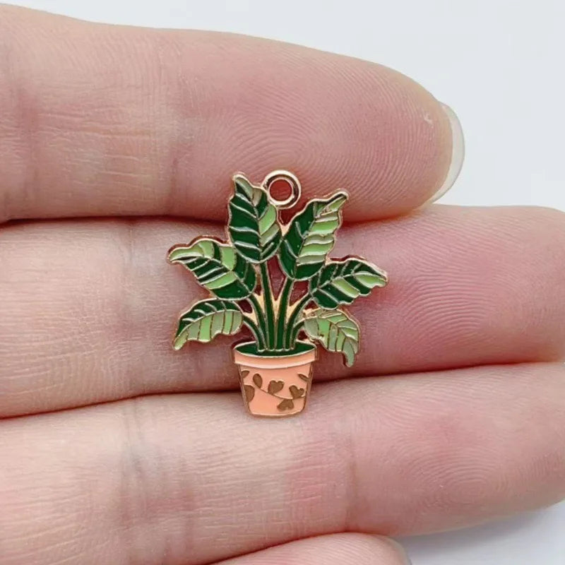 10pcs Women's Potted Plants Enamel Pendant Alloy Pendant DIY Earrings Necklace Jewelry
