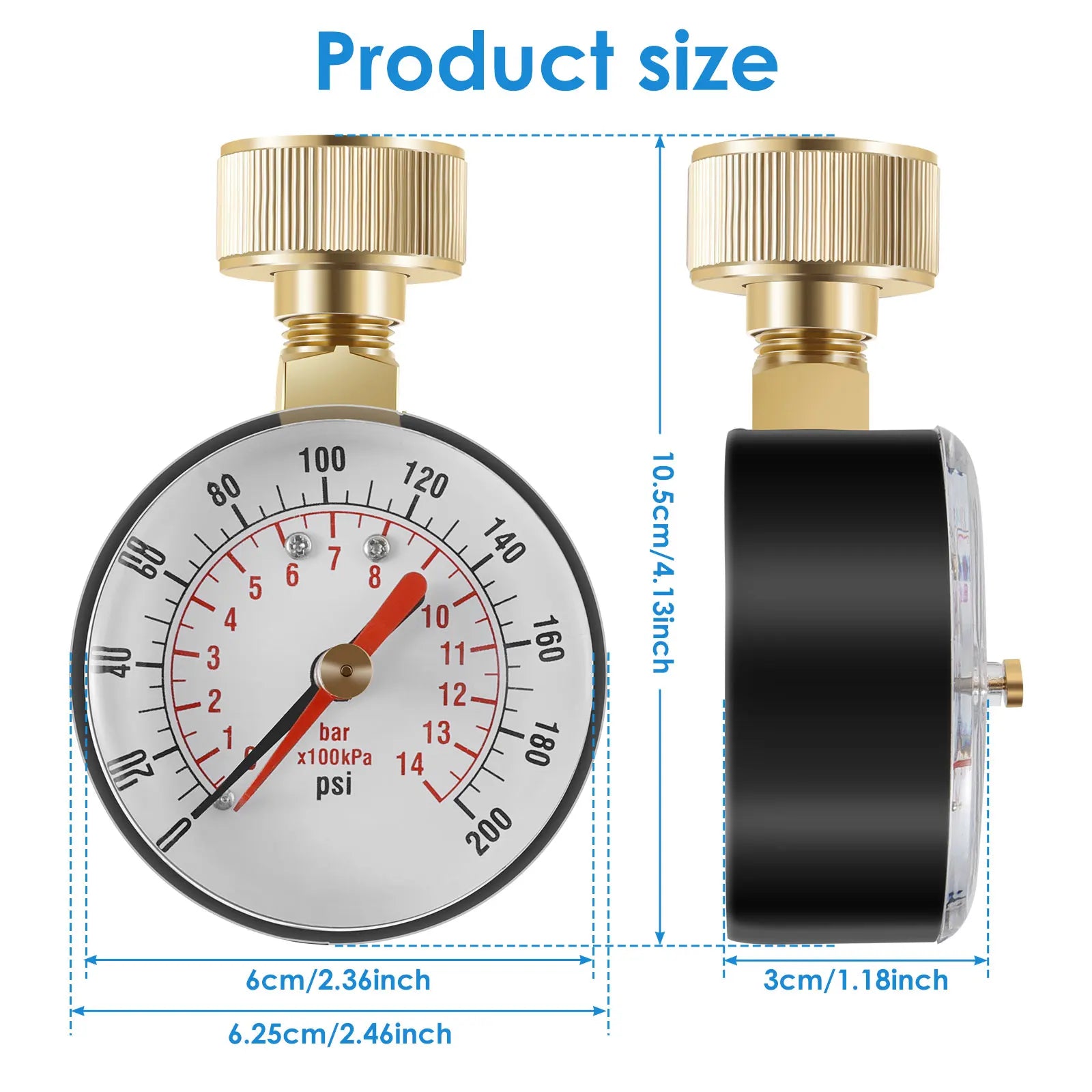 Universal Water Pressure Test Gauge TS-60 - 200 PSI for Water Pump Hose Faucet Garden Hose - Precise PSI Gauge