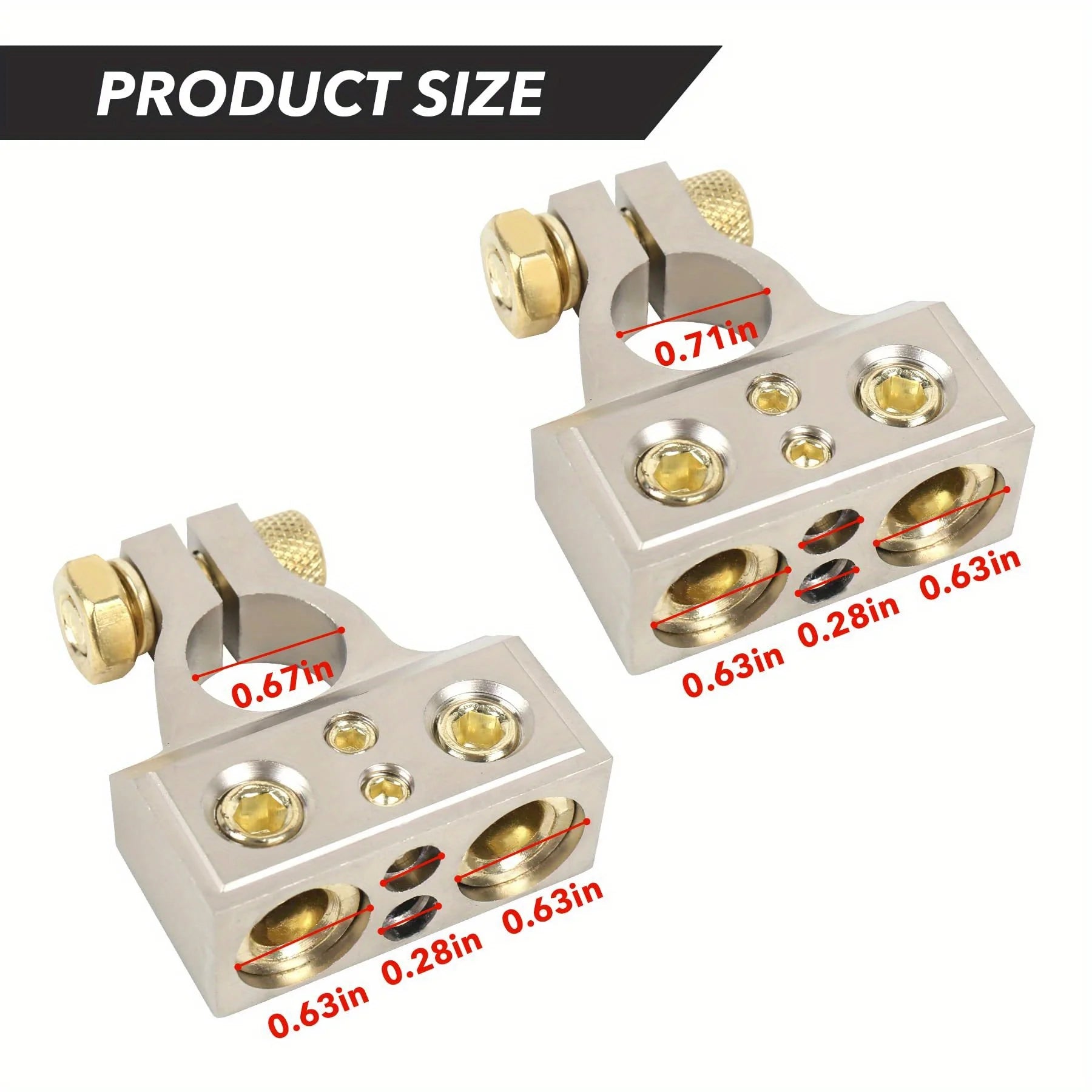 2 Car Battery Terminal Clamps with Shell and Ring 1/0 2 4 8 GA AWG Gauge Positive and Negative Ports