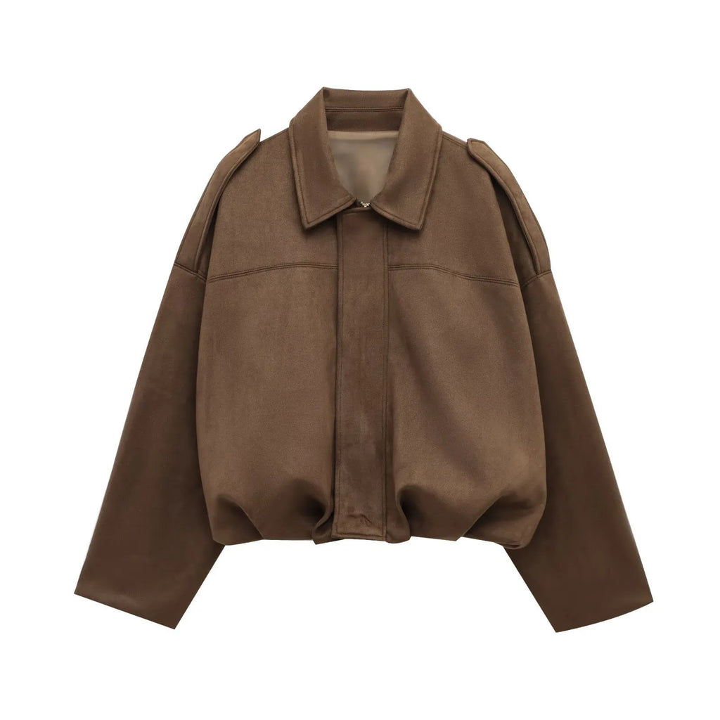 2025 autumn winter women bomber jacket bat sleeve zipper loose suede texture casual top European American style