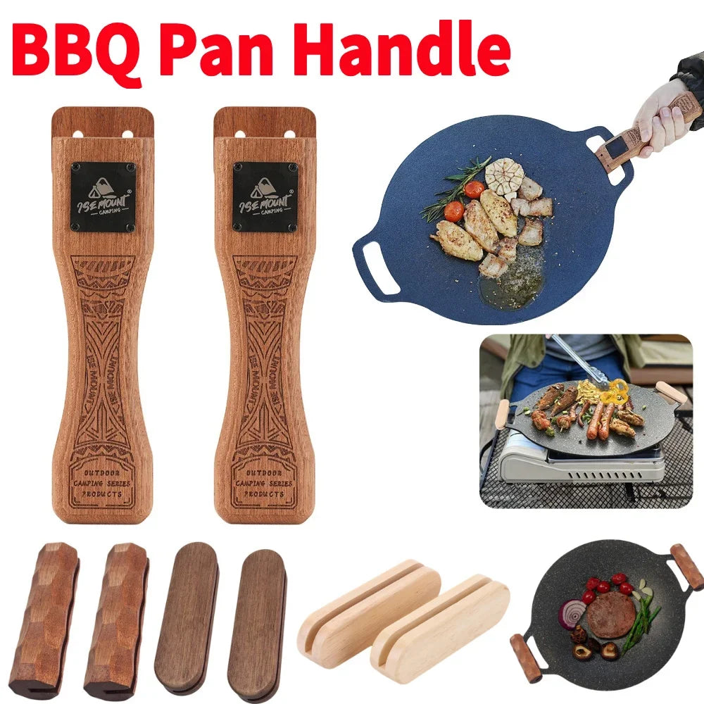 Outdoor Grill Pan Handle Anti Scald Solid Wooden BBQ Handle Bayonet Adjustable Heat Resistant Insulated Grip Replacement