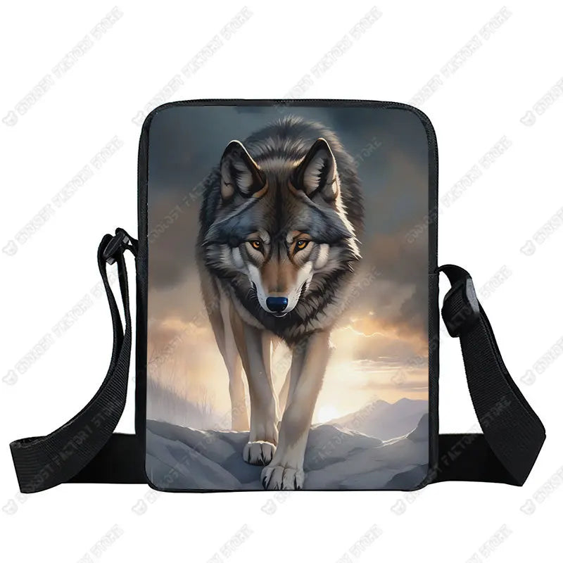 Howling Wolf Pattern Crossbody Bags Wolf Under The Moonlight Women Handbag Shoulder Bags Messenger Bag Key Phone Holder Book Bag