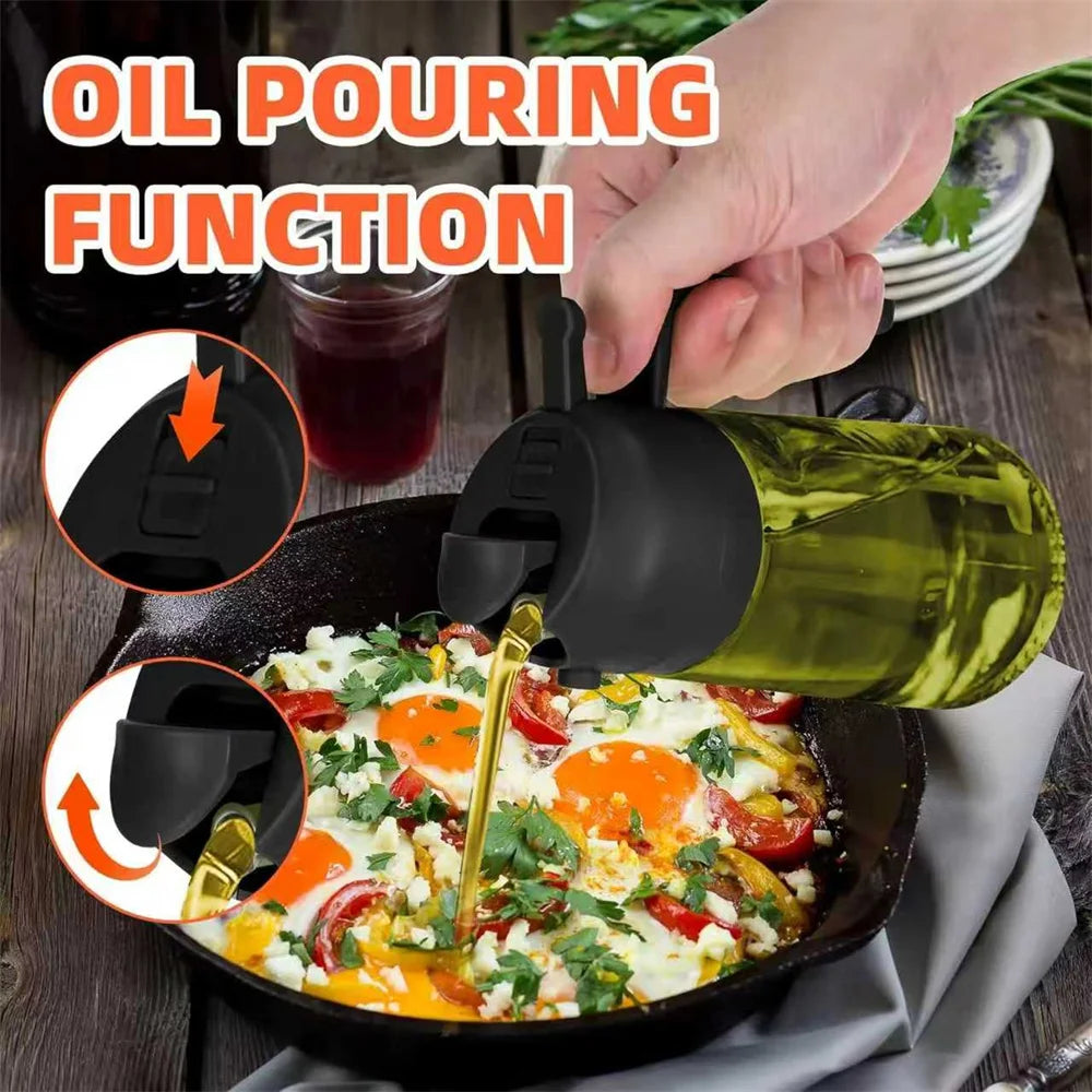 470 ML Oil Sprayer for Cooking, 2-in-1 Olive Oil Dispenser and Oil Bottle with Stickers, Thick Glass Spray Bottle