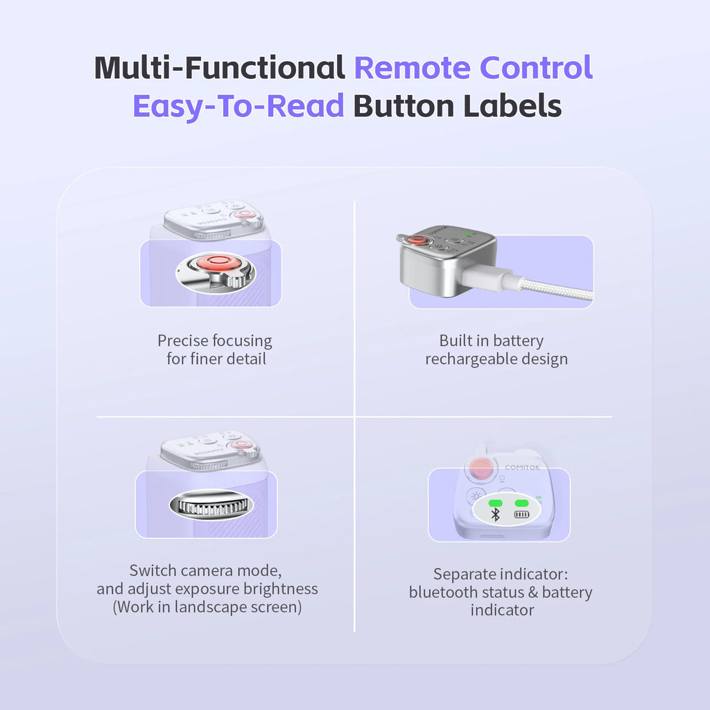 COMITOK iPhone Pro Shooting Too, 1-Click Camera/Lens Flip, DSLR Shutter, Focus Lock, Ergonomic Rechargeable Remote