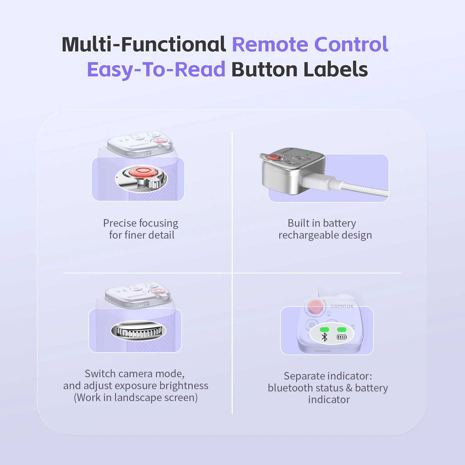 COMITOK iPhone Pro Shooting Too, 1-Click Camera/Lens Flip, DSLR Shutter, Focus Lock, Ergonomic Rechargeable Remote